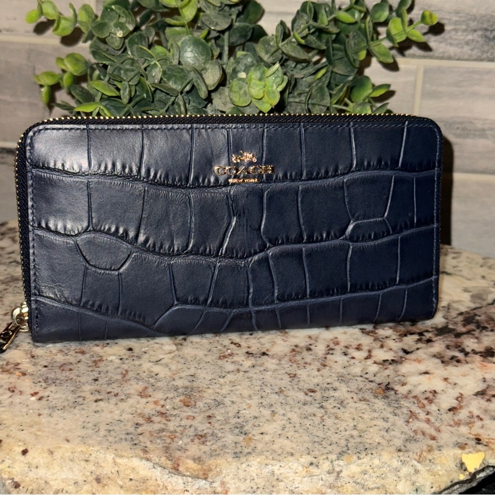 Coach Midnight Blue Croc Embossed Wallet